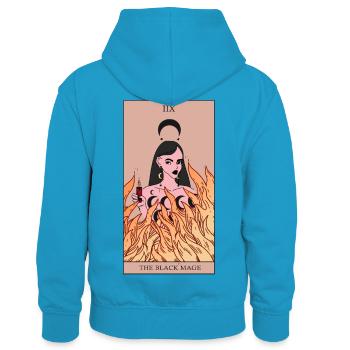 Schwarze Magie Tarot Karte Magierin Geschenkidee - Kinder Kontrast-Hoodie - Pfauenblau/Grau meliert - Hinten