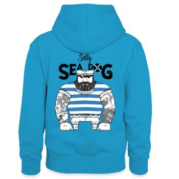 "Salty Sea Dog" Seemann aesthetic Seefahrer Design - Kinder Kontrast-Hoodie - Pfauenblau/Grau meliert - Hinten