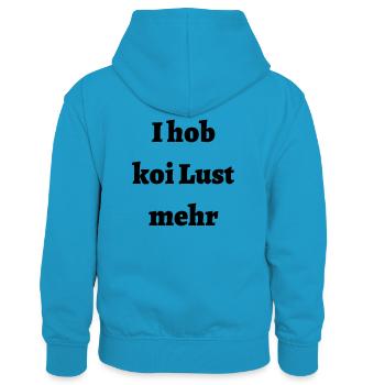 Keine Lust - bayerischer Spruch - Kinder Kontrast-Hoodie - Pfauenblau/Grau meliert - Hinten