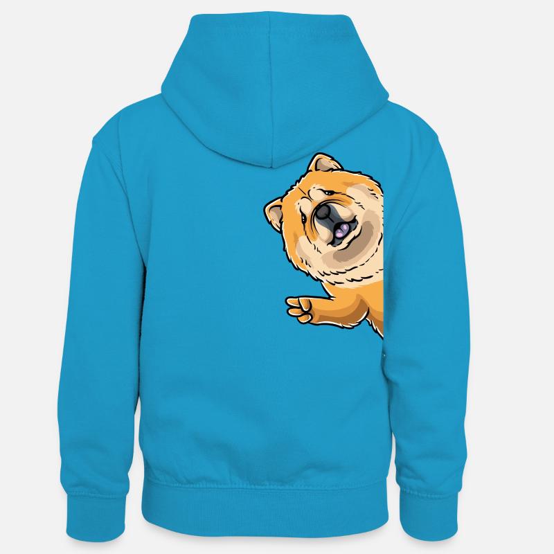Chien Chow Chow de côté - Sweat à capuche contrasté Enfant - bleu paon/gris chiné