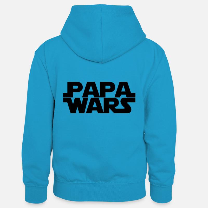 Papa wars - Kinder Kontrast-Hoodie - Pfauenblau/Grau meliert