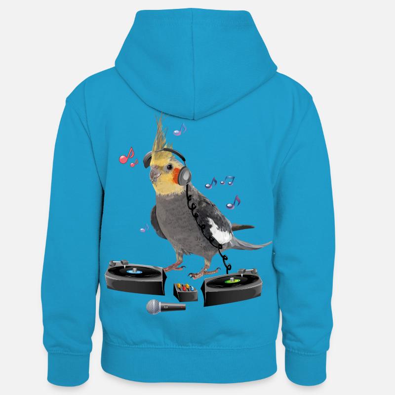 cacatoès nymphe - Sweat à capuche contrasté Enfant - bleu paon/gris chiné