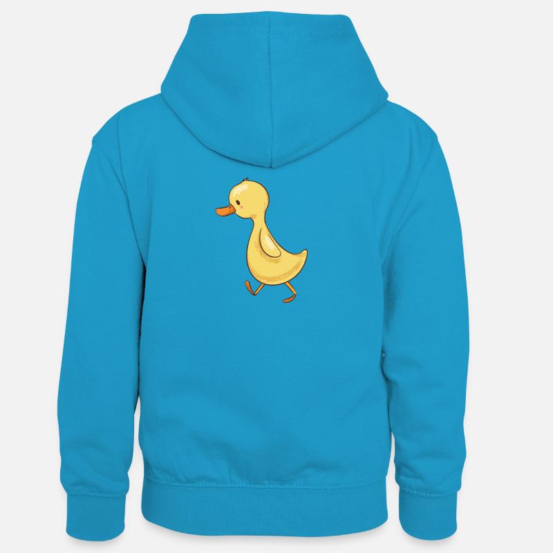 Canard - Sweat à capuche contrasté Enfant - bleu paon/gris chiné