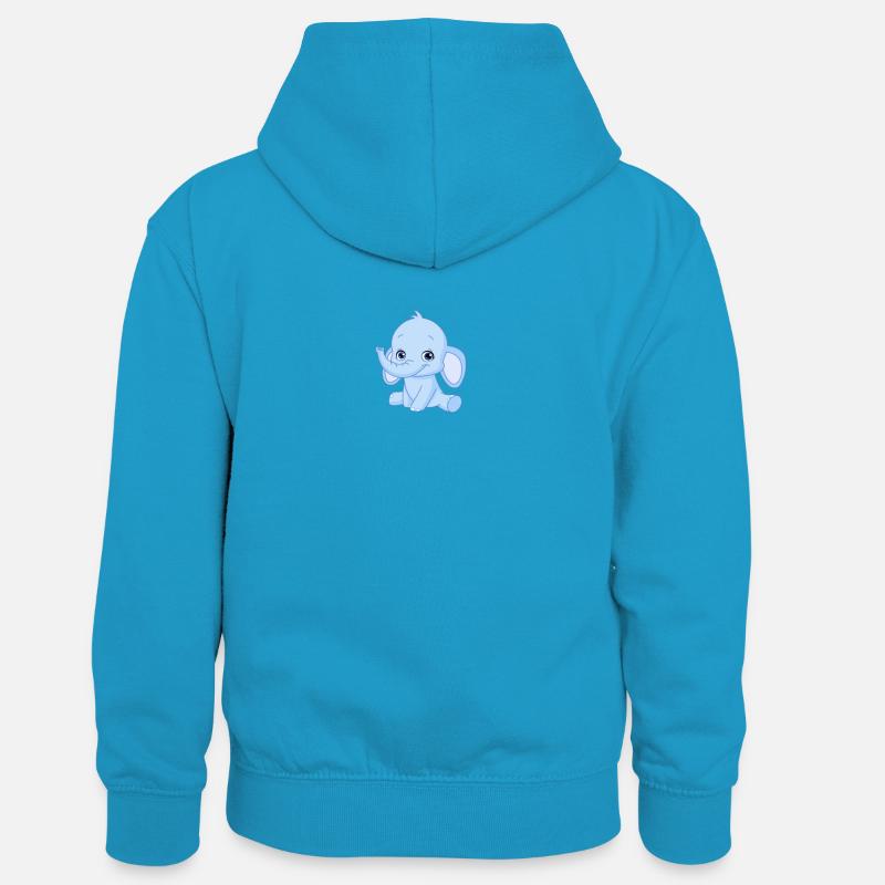 Elefantchen - Kinder Kontrast-Hoodie - Pfauenblau/Grau meliert