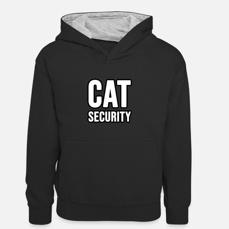 Hunde oder Katzen Security - Kinder Kontrast-Hoodie - Schwarz/Grau meliert