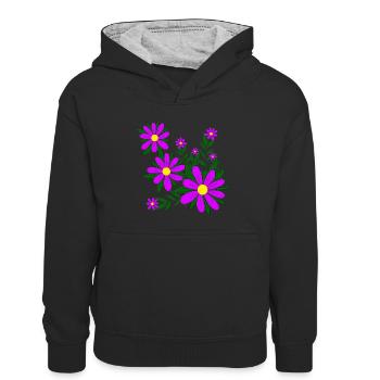 Blütenmuster Blumenranke Margerite Blüte floral - Kinder Kontrast-Hoodie - Schwarz/Grau meliert - Vorne