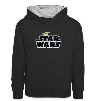 Star Wars: Mandalorian Schriftzug Mit Grogu - Kinder Kontrast-Hoodie - Schwarz/Grau meliert - Vorne