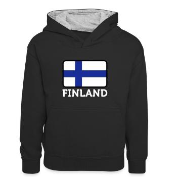 Drapeau national de la Finlande - Sweat à capuche contrasté Enfant - noir/gris chiné - Devant