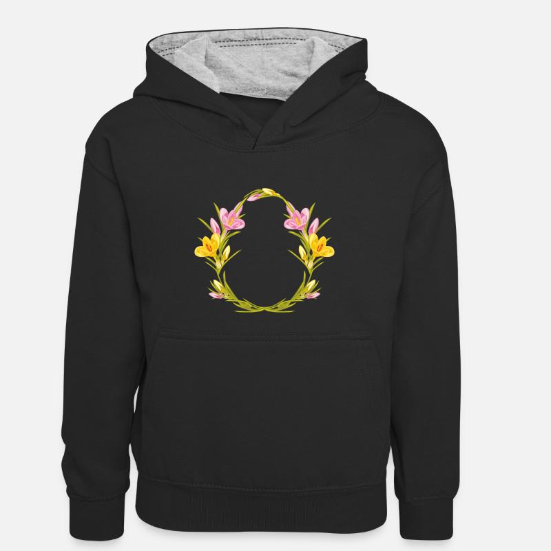 Couronne de Pâques avec crocus - Sweat à capuche contrasté Enfant - noir/gris chiné