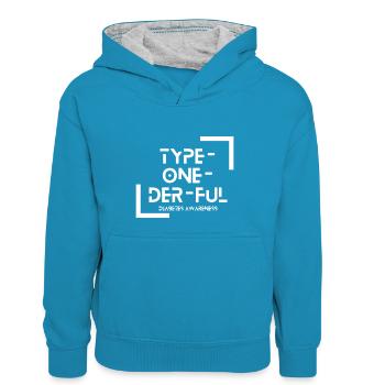 Type one - Kinder Kontrast-Hoodie - Pfauenblau/Grau meliert - Vorne