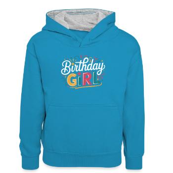Birthday Girl - Sweat à capuche contrasté Enfant - bleu paon/gris chiné - Devant