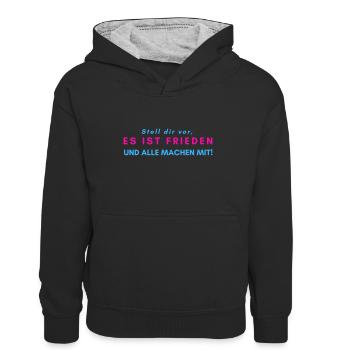 Stell dir vor, es ist FRIEDEN und alle machen mit! - Kinder Kontrast-Hoodie - Schwarz/Grau meliert - Vorne