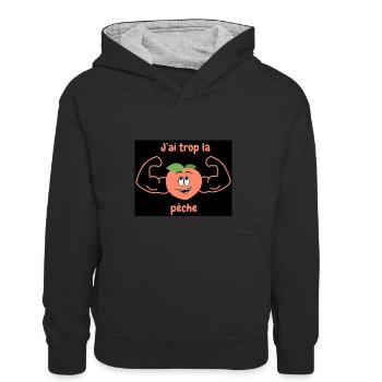 la pêche - Sweat à capuche contrasté Enfant - noir/gris chiné - Devant