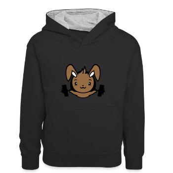 Bunny Bodybuilder Gym Muscles Fort Fitness Poids - Sweat à capuche contrasté Enfant - noir/gris chiné - Devant