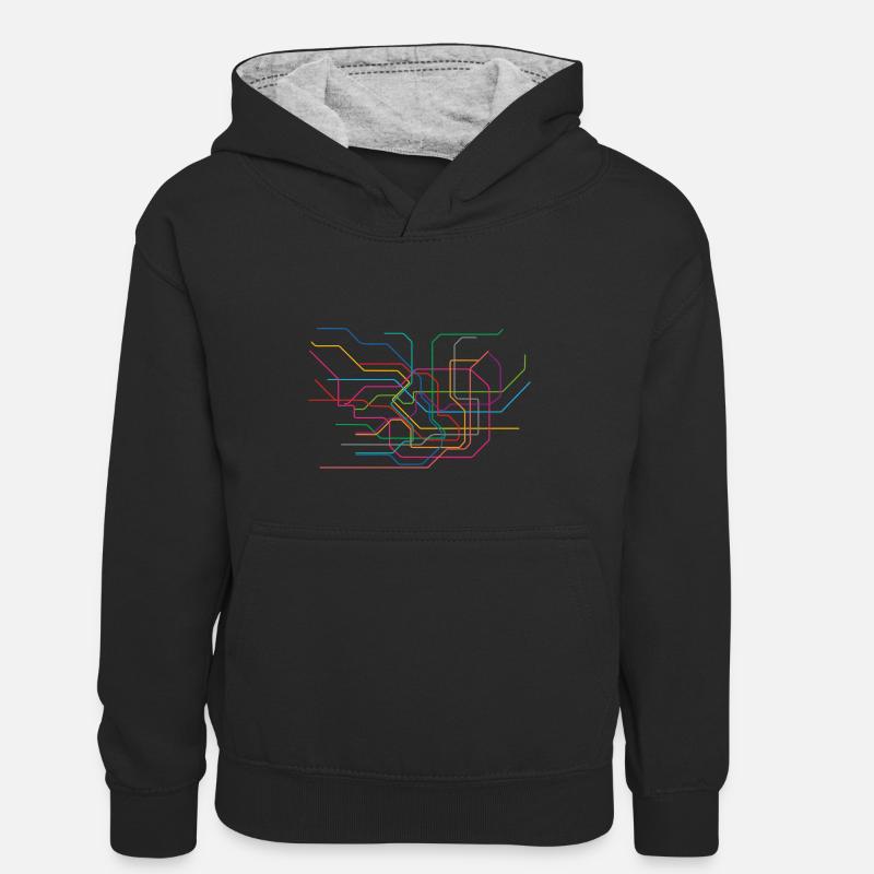 Tokyo Subway Map - Kinder Kontrast-Hoodie - Schwarz/Grau meliert