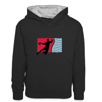 handball - Sweat à capuche contrasté Enfant - noir/gris chiné - Devant