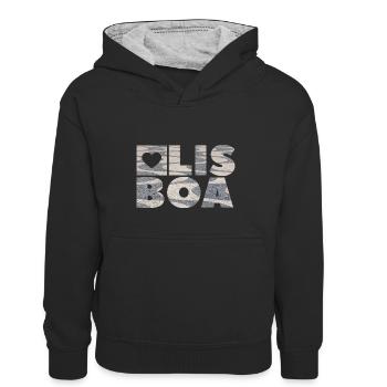Lisboa - Lissabon - Lisbon - Kids’ Contrast Hoodie - black/heather grey - Front
