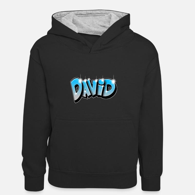 David - Sweat à capuche contrasté Enfant - noir/gris chiné