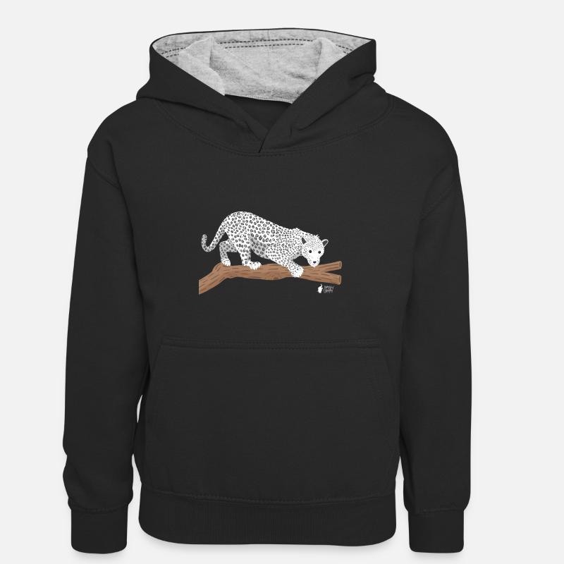 Léopard des neiges - Sweat à capuche contrasté Enfant - noir/gris chiné