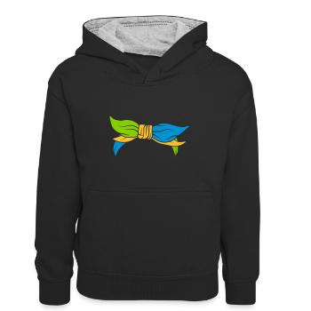 Foulard féminin coloré - Sweat à capuche contrasté Enfant - noir/gris chiné - Devant