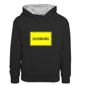 City sign Duisburg - Kids’ Contrast Hoodie - black/heather grey - Front