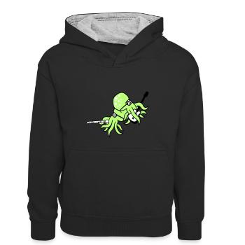2 Kraken Gitarre Flöte Oktopus Tintenfisch Freunde - Kinder Kontrast-Hoodie - Schwarz/Grau meliert - Vorne
