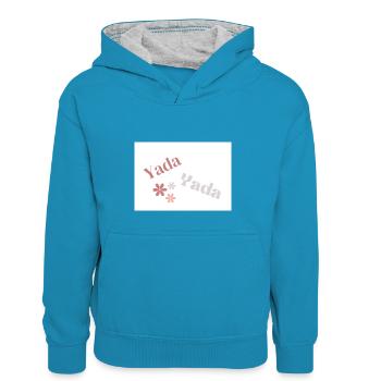 Yada Yada Typography, Simple Brown and Grey Words - Kids’ Contrast Hoodie - peacock blue/heather grey - Front