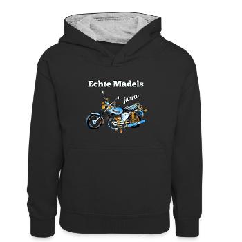 Echte Mädels fahren Simson Moped Nostalgie - Kinder Kontrast-Hoodie - Schwarz/Grau meliert - Vorne