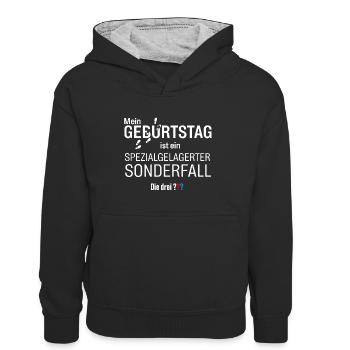 Die Drei ??? Geburtstags-Design - Kinder Kontrast-Hoodie - Schwarz/Grau meliert - Vorne