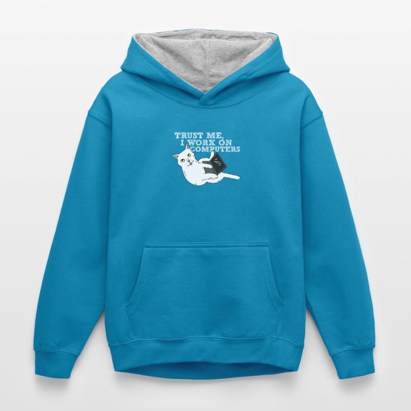 Computer Katze Programmierer Kinder Kontrast-Hoodie
