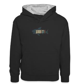 Jawsome Shark 100 Days Of School - Kinder Kontrast-Hoodie - Schwarz/Grau meliert - Vorne