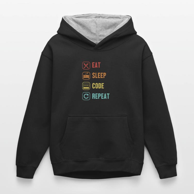 Eat Sleep Code Repeat Software Engineer Coder Sweat à capuche contrasté Enfant
