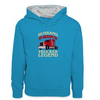 Husband Dad Trucker Legend - Kids’ Contrast Hoodie - peacock blue/heather grey - Front