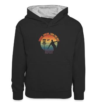 Retro Disc Golf Spieler Frisbee - Kinder Kontrast-Hoodie - Schwarz/Grau meliert - Vorne