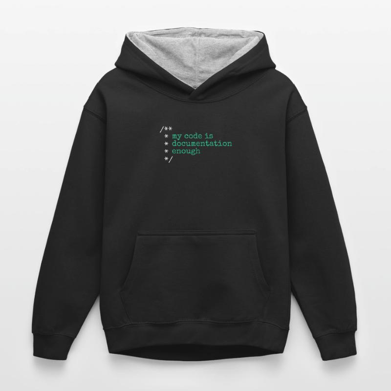 My Code Is Documentation Enough Developer Kids’ Contrast Hoodie
