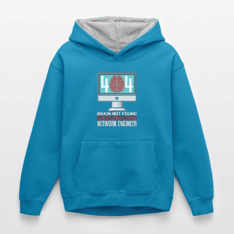 Network Engineer 404 Brain Not Found Programmer Kids’ Contrast Hoodie