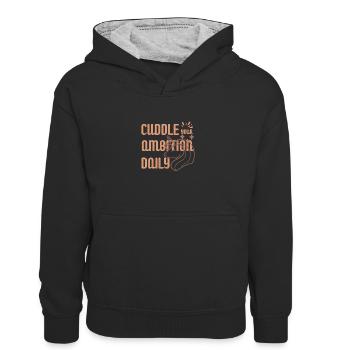Kuscheln Sie täglich mit Ihrem Ehrgeiz - Kinder Kontrast-Hoodie - Schwarz/Grau meliert - Vorne