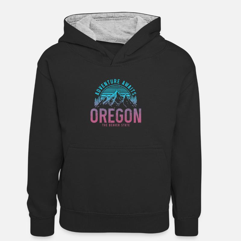 Oregon - Sweat à capuche contrasté Enfant - noir/gris chiné