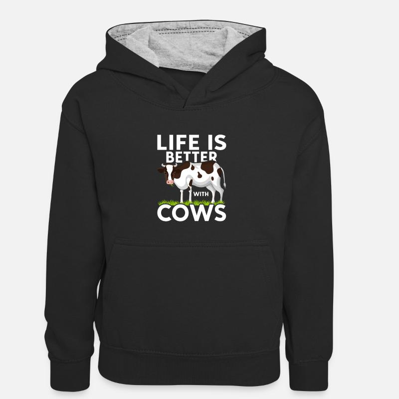 Vache Fermier Drôle Élevage Vaches Ferme Animale - Sweat à capuche contrasté Enfant - noir/gris chiné