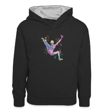 Boulderer Colorsplash Boulder Bouldern - Kinder Kontrast-Hoodie - Schwarz/Grau meliert - Vorne
