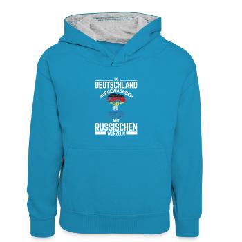 Moskau Russland Russisch - Kinder Kontrast-Hoodie - Pfauenblau/Grau meliert - Vorne