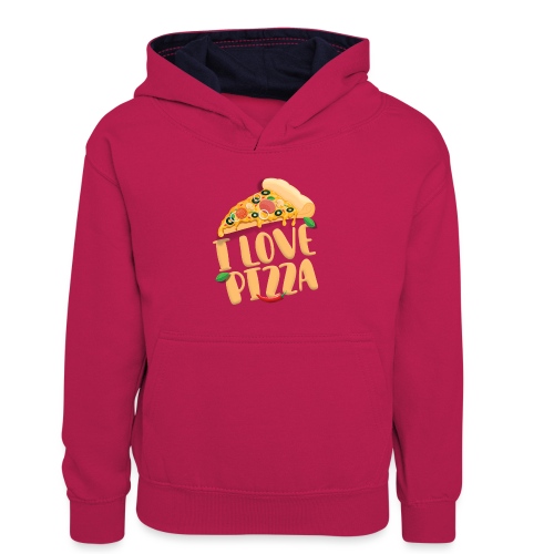 I Love Pizza - Kinder Kontrast-Hoodie