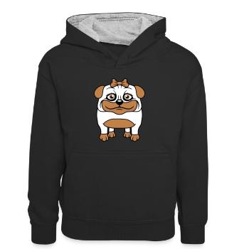 chien carlin fille jolie arc femme femme - Sweat à capuche contrasté Enfant - noir/gris chiné - Devant
