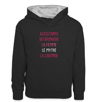Assistante Veterinaire - Sweat à capuche contrasté Enfant - noir/gris chiné - Devant
