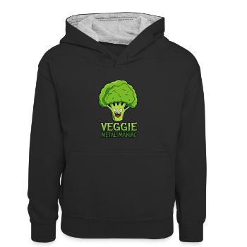 Veggie Metal Maniac - Vegan Musik - Spruch - Kinder Kontrast-Hoodie - Schwarz/Grau meliert - Vorne