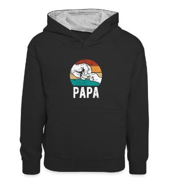 Papa et enfant, poing contre poing - Équipe - Famille - Sweat à capuche contrasté Enfant - noir/gris chiné - Devant