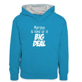 Martha ist eine Art große Sache - Kinder Kontrast-Hoodie - Pfauenblau/Grau meliert - Vorne