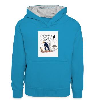 Conception minière - Sweat à capuche contrasté Enfant - bleu paon/gris chiné - Devant