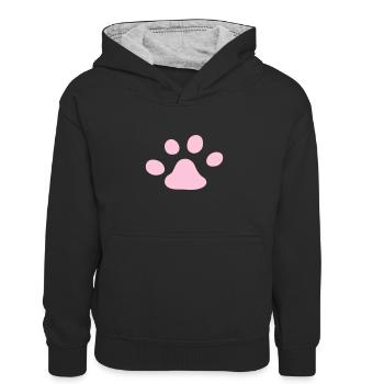 Linke Katzenpfote links cat paw jelly beans - Kinder Kontrast-Hoodie - Schwarz/Grau meliert - Vorne
