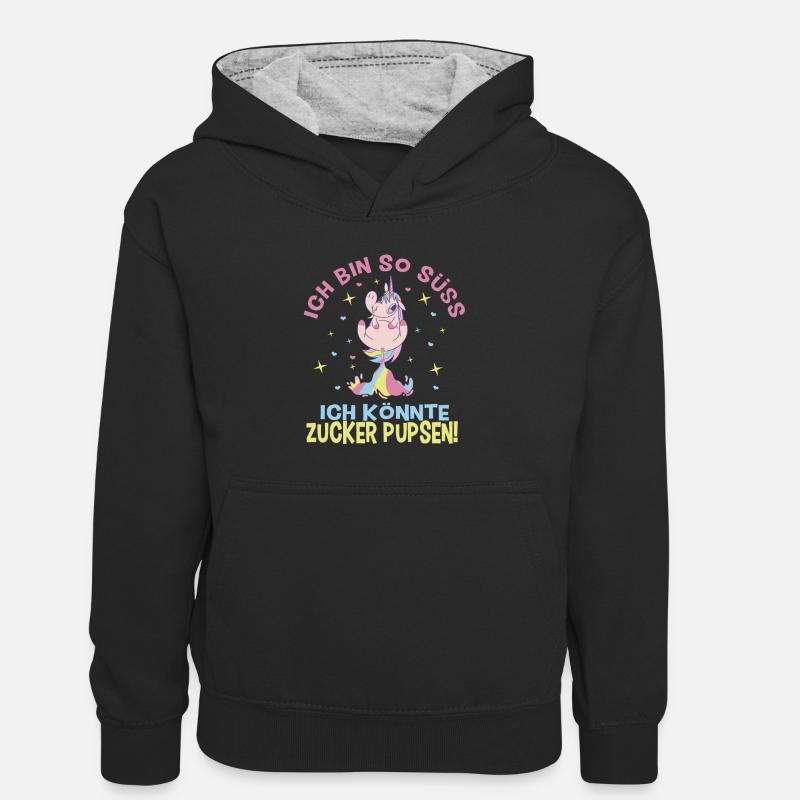 Licorne, drôle de sort Je suis si mignonne - Sweat à capuche contrasté Enfant - noir/gris chiné